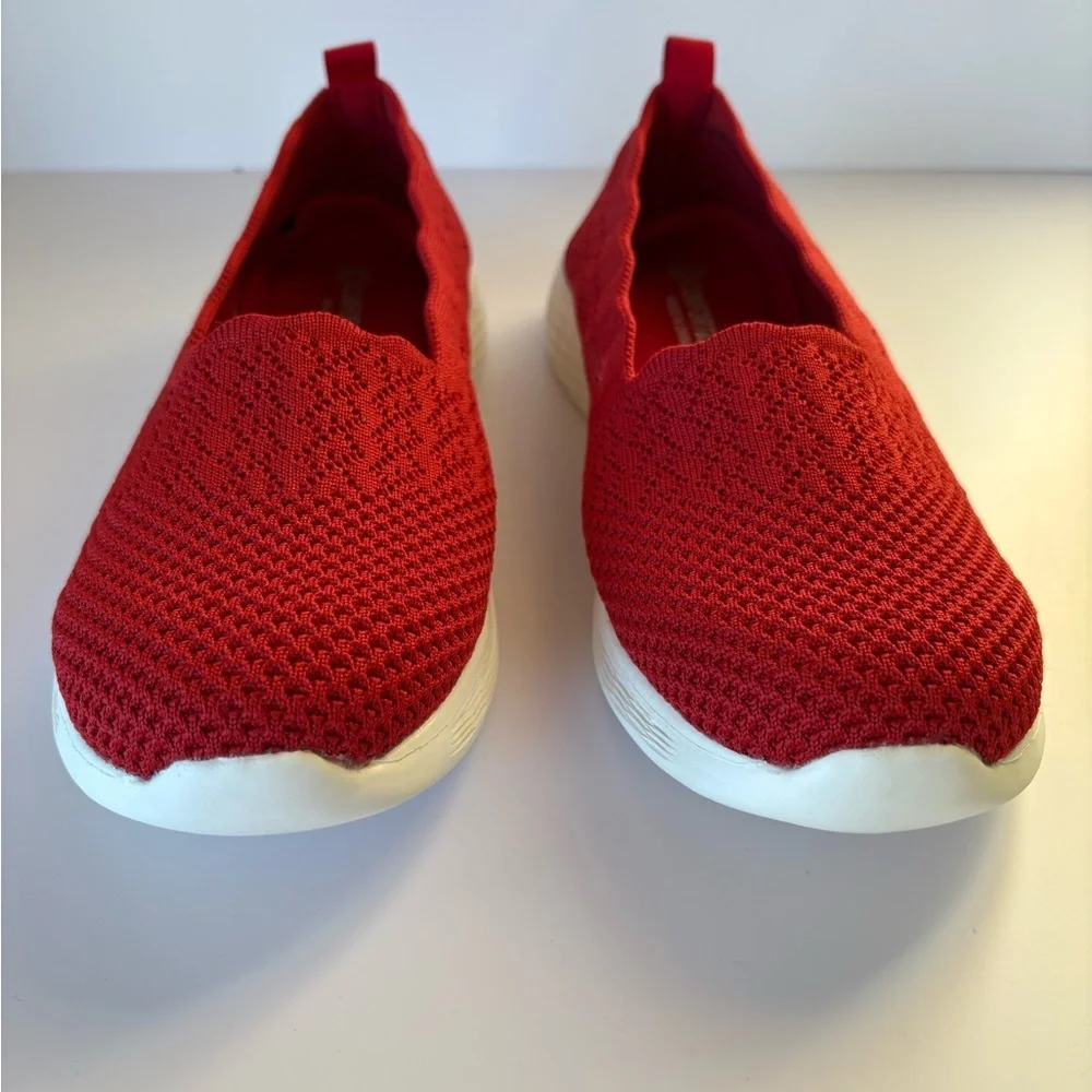 Puxowe Red Women’s Casual Knit Slip-On Walking Loafer with White Soles-Size 8.5